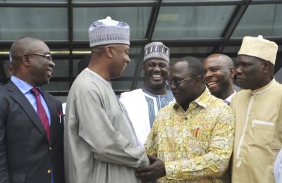 Bukola Saraki with members of the Nigerian Labour Congress