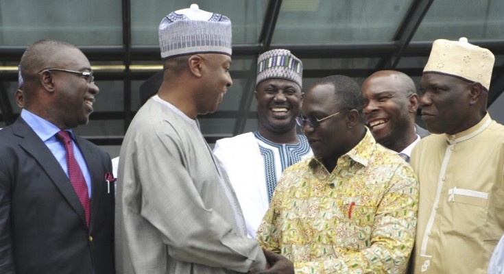 Bukola Saraki with members of the Nigerian Labour Congress